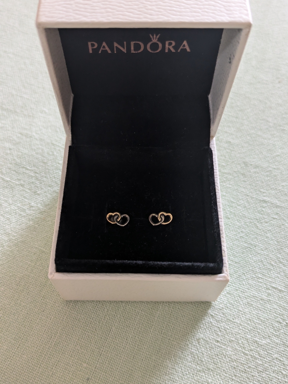 Pandora Retired Rare Earrings silver Two Tone Heart To Heart Studs 14k 290567